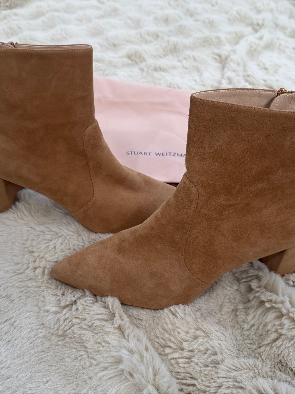 Stuart Weitzman Bina Tan Suede Pointed Toe Ankle Boots Size 12B